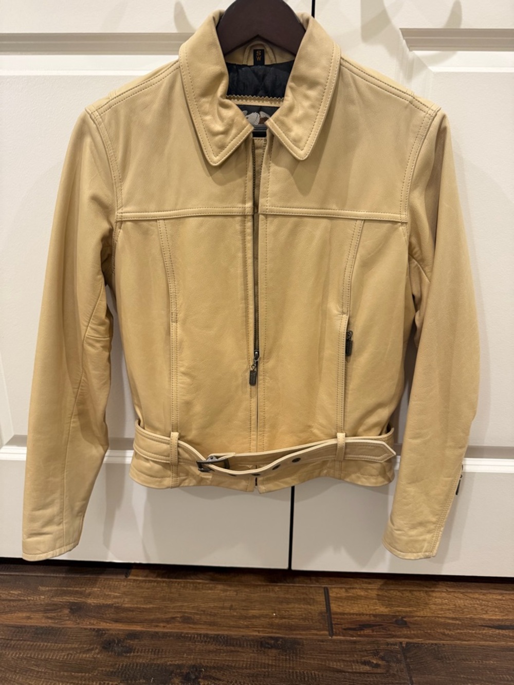 Harley Davidson Beige Leather Jacket with Waist Belt